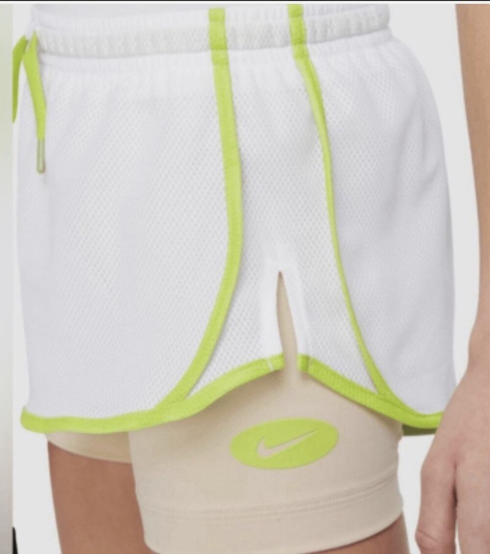 NWT Nike Dri Fit Tempo 2 In 1 Training Shorts White Neon Green Activewear Medium